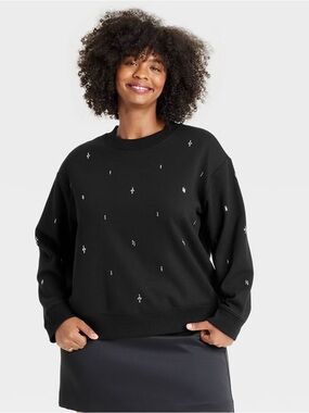 NWT A New Day Black Rhinestone Crew Neck Sweater Size L